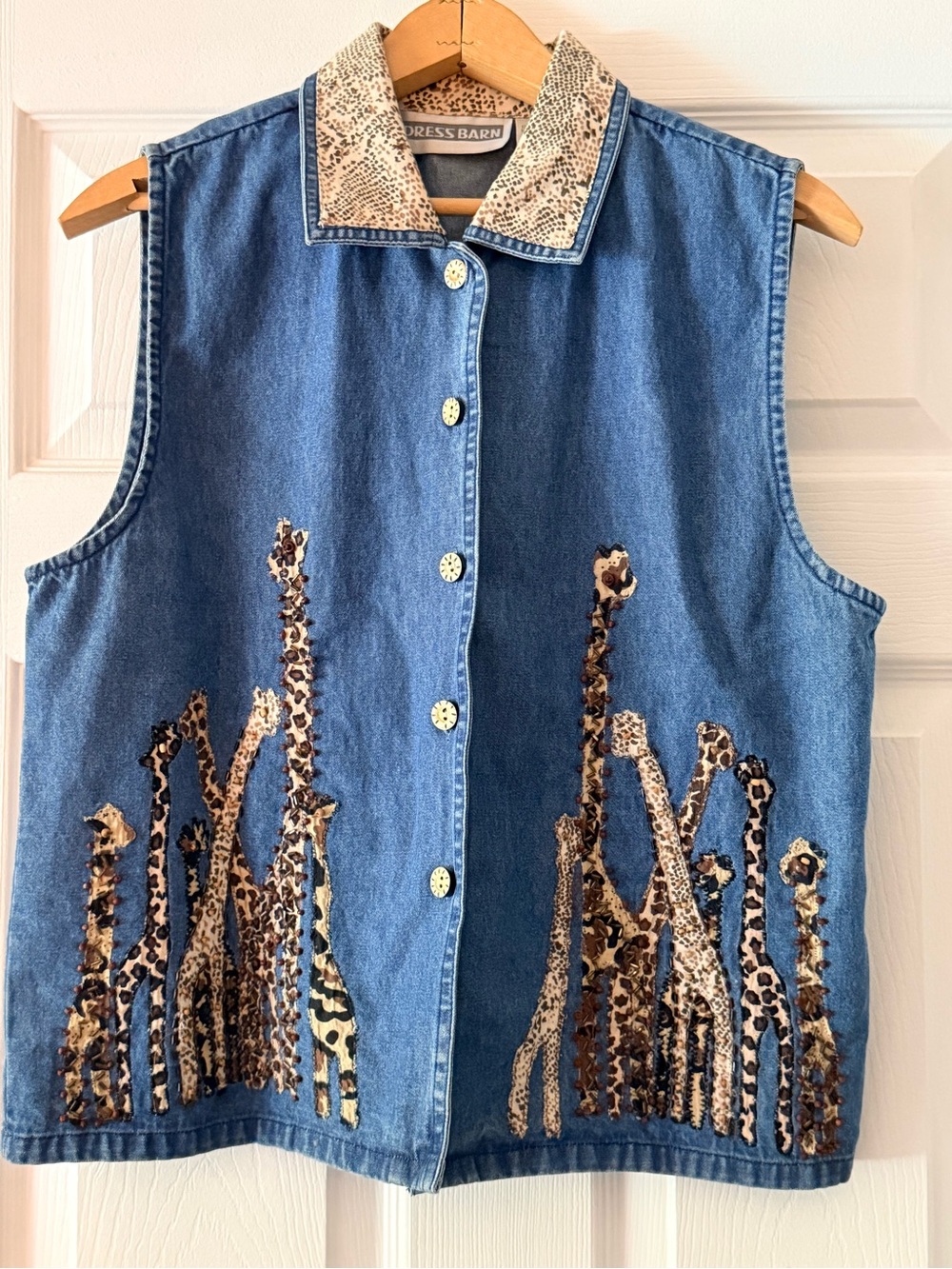 Dress Barn Blue Denim Girls' Sleeveless Top with Leopard Patchwork